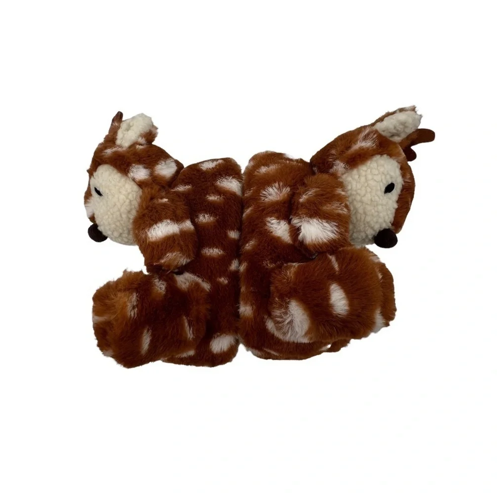 GAP Baby Brown Cream Faux Fur Sherpa Lined Reindeer Slippers Size Medium
